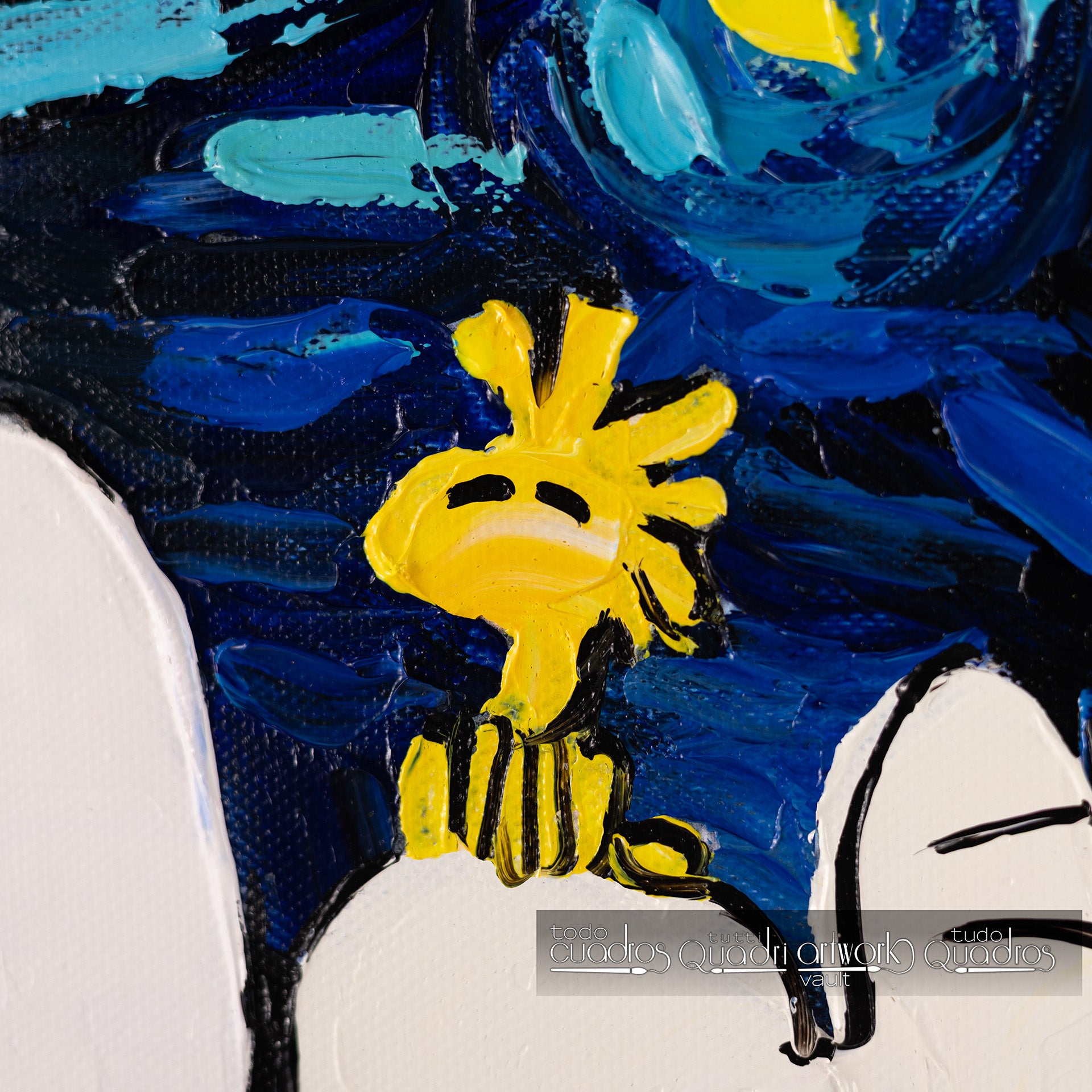 Snoopy en la noche estrellada, óleo