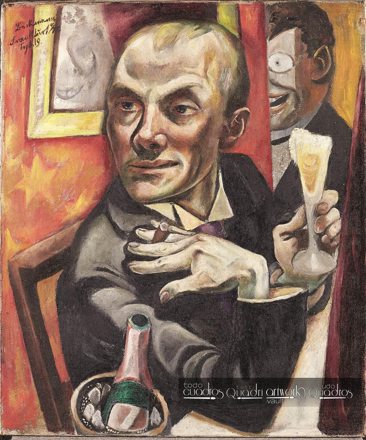 Autorretrato con copa de champán, Max Beckmann