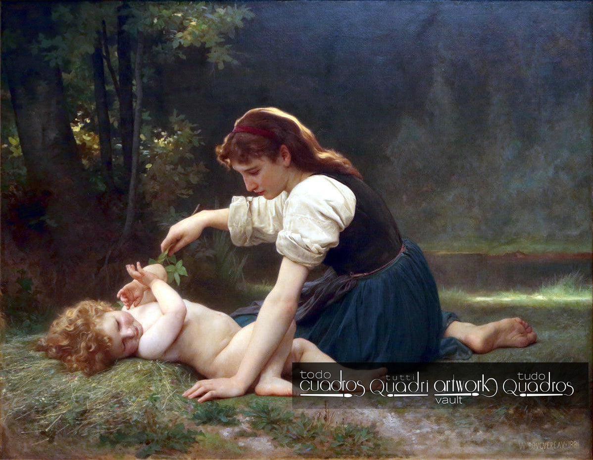 Entorno natural, la joven y un niño. Bouguereau