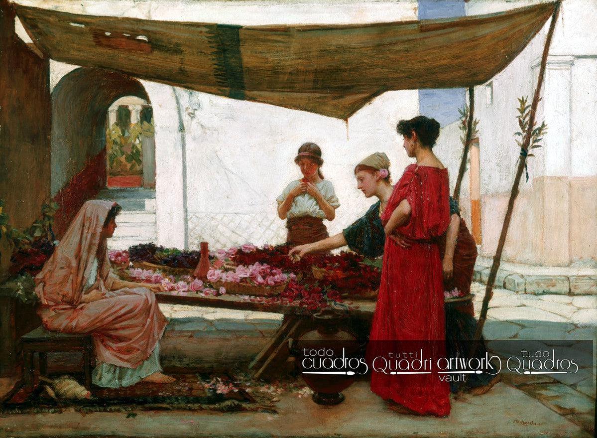 Un mercado de flores en Grecia, J. W. Waterhouse