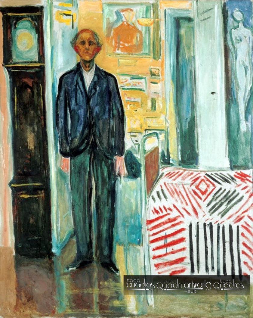 Autorretrato entre reloj y cama, Munch
