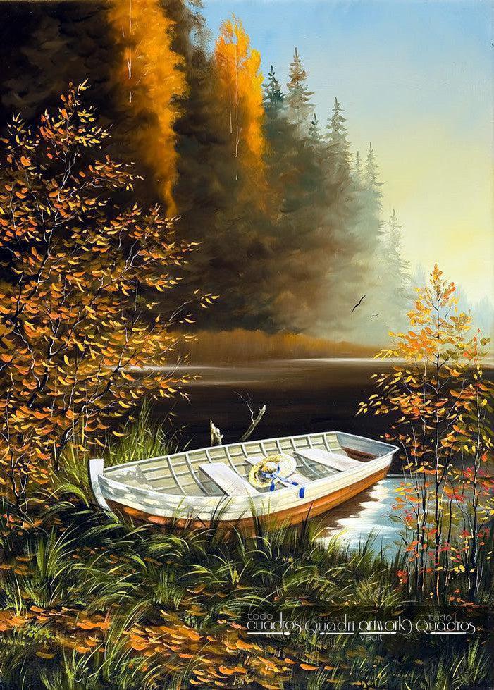 Bote y pantano, Óleo de Paisaje