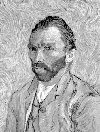 Autorretrato de Vincent van Gogh en sepia.