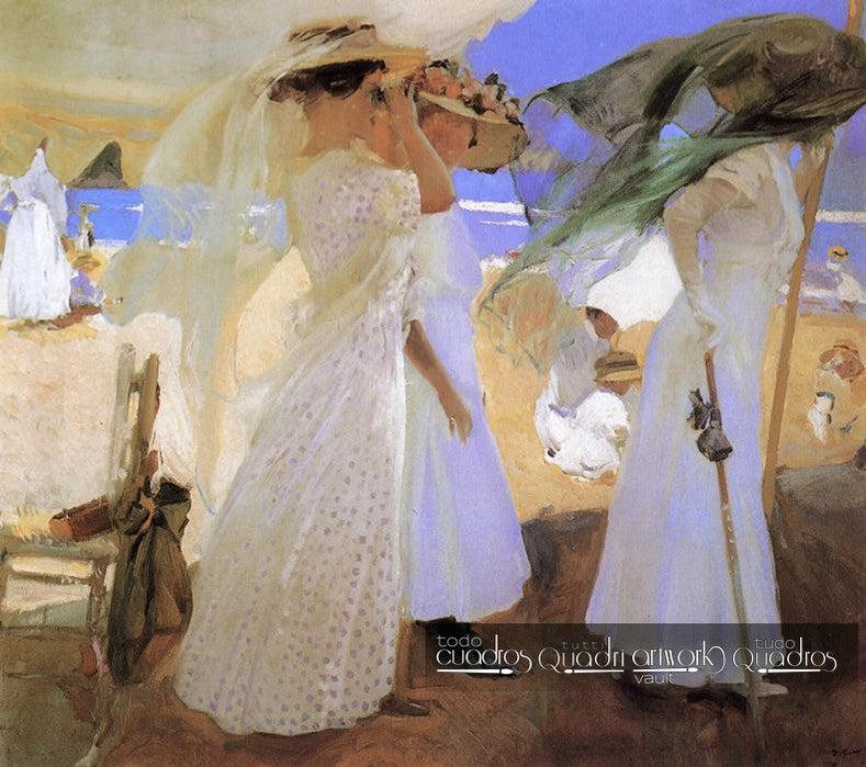 Bajo El Toldo Zarautz De Sorolla Cuadro Impresionista Espanol